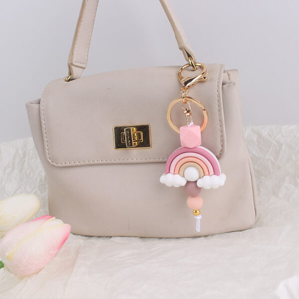 O1CN01VTjs8y1NrNvakXB0k_2214899881623-0-cib Wholesale Rainbow Teething Ring Clip With Silicone Beads and keychain.