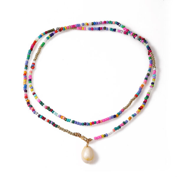 Wholesale Bohemian-style candy-colored double-layer rice bead necklace shell choker