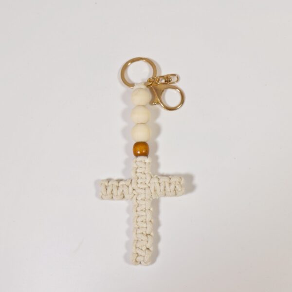 Wholesale Handmade cotton rope woven cross prayer bead keychain