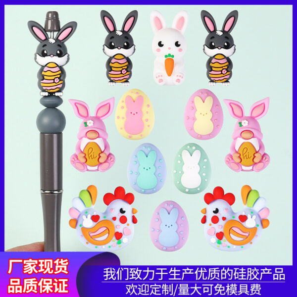 Wholesale Rabbit 3D Silicone Easter Stereo Eggs Kidsren's DIY Jewelry Straight Hole Focal Beads