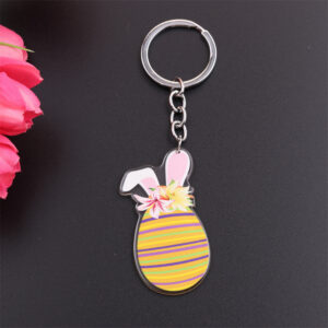 Striped egg rabbit ears-Keychain