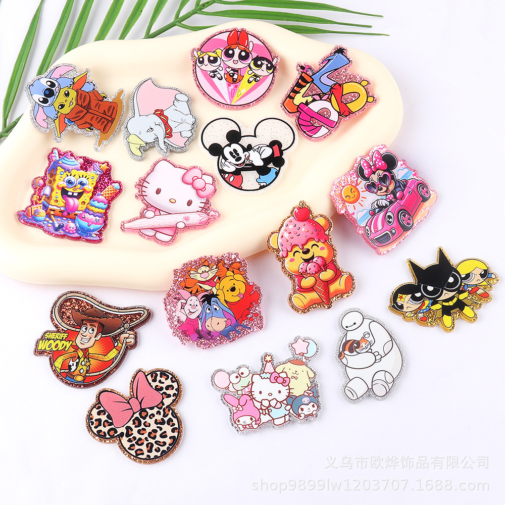 Wholesale Cute cartoon bear glitter wder Acrylic Flatback