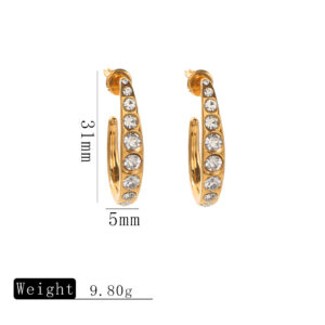 Gold diamond curved earrings / One pair