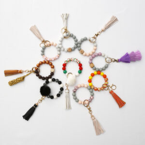 Wholesale Silicone Wrist Leather Tassel Bracelet Keychains