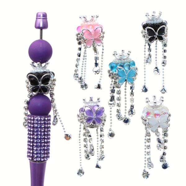 Wholesale 5pcs diamond crown butterfly tassel round beads diy beads