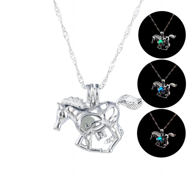 Wholesale Hollowed-out glow-in-the-dark horse Halloween necklace