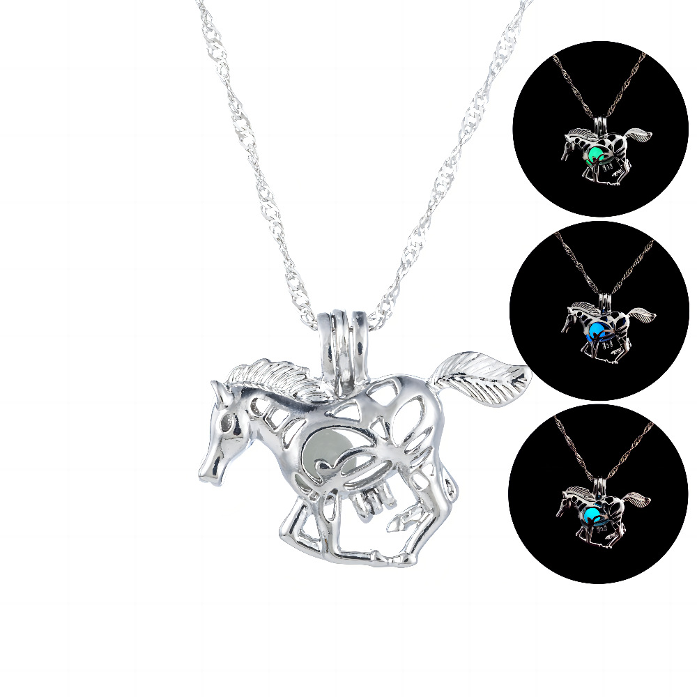 Wholesale Hollowed-out glow-in-the-dark horse necklace