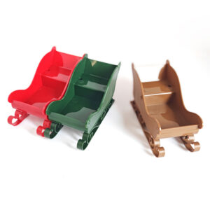 Three packs of snowmobiles red, green and brown