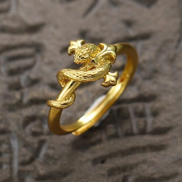 Wholesale Ancient frosted gold staff snake shaped gold ring