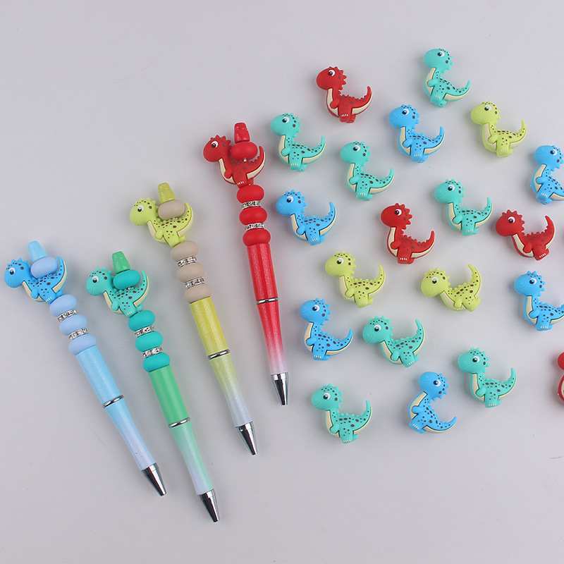 Wholesale Dinosaur Silicone Colorful Plastic Beaded Pen