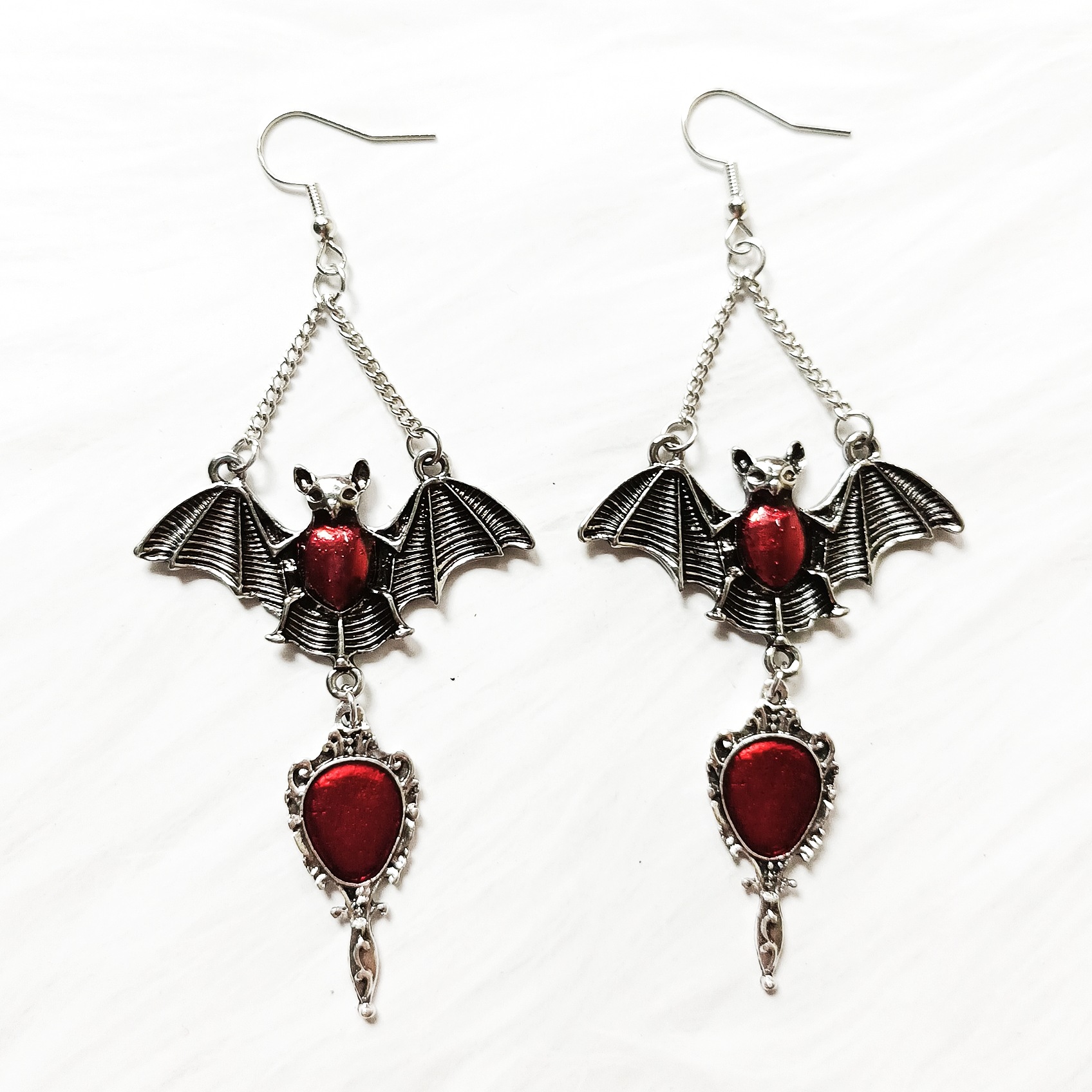 Wholesale Dark Gothic Exaerated Red Vampire Bat Bloody Magic Mirror Pendant Earrings