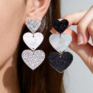 Wholesale Sweet Valentine's Day Glitter Long Heart Acrylic Earrings