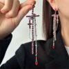 Wholesale Sweet and cool dark style cross fringe long earrings