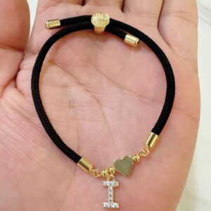 Black rope zircon letter bracelet—i