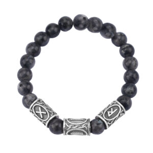 Glitter black beads + 3 ancient tin runes / Rune pattern random