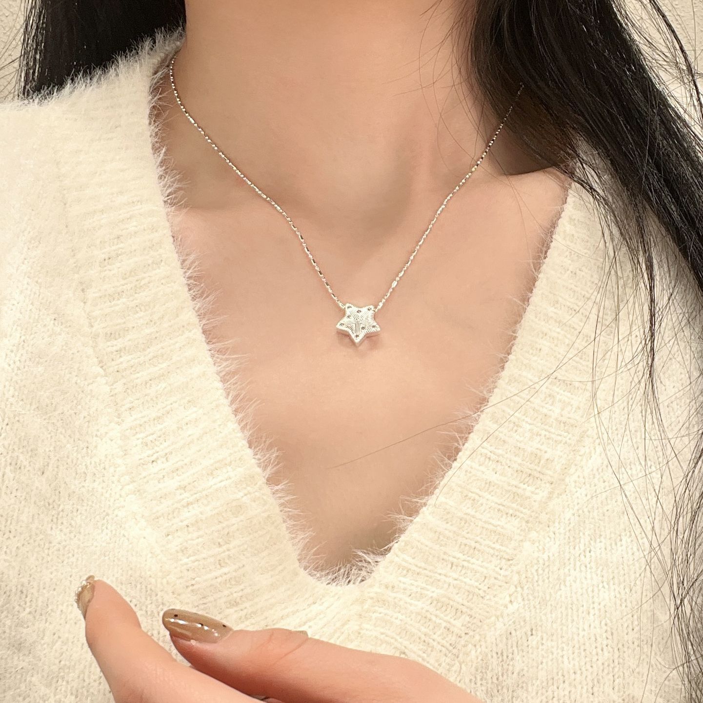 Wholesale Ser sparkling frosted brushed star necklace