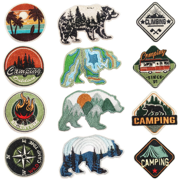 Wholesale Bear cloth outdoor colorful scenery hiking embroidery DIY Patches