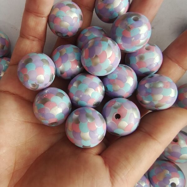 Wholesale 5pcs 20MM Acrylic Mermaid Tricolor Fish Scale Printed Beads