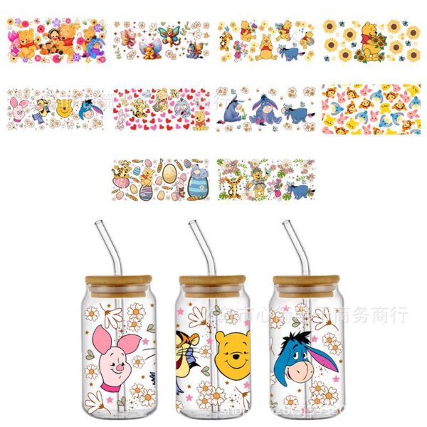 Wholesale Hot Sale New Pooh Bear UV DTF Transfer Crystal Transparent Sticker Waterproof Scratch Resistant Cartoon Wholesale Cross Border
