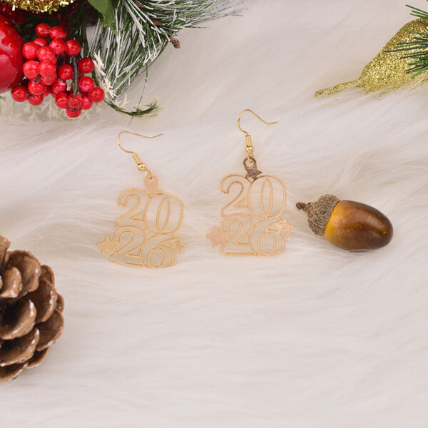 Wholesale Gold openwork number 2026 earrings