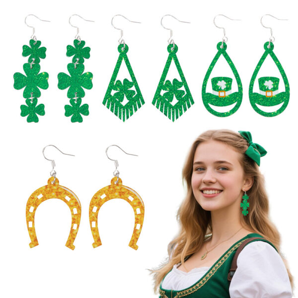 Wholesale St. Patrick's Day four-leaf clover hat with acrylic earrings