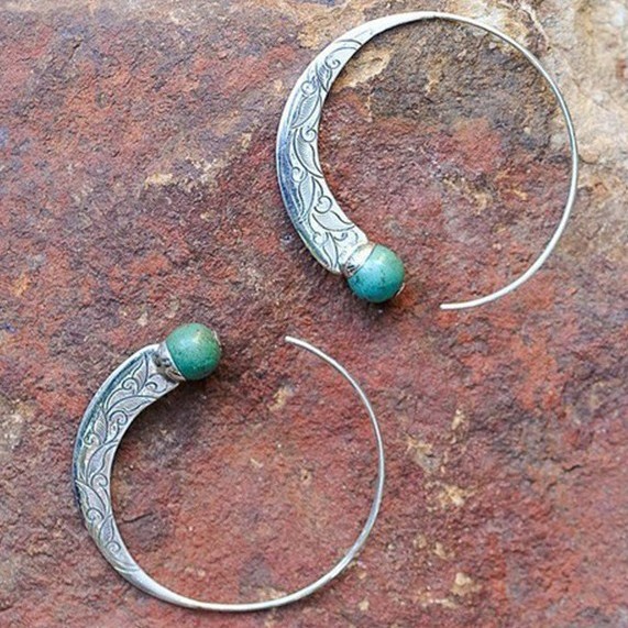 Wholesale Alloy Vintage Thai Silver Turquoise Earrings