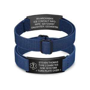 Black tag blue cord medical alert bracelet