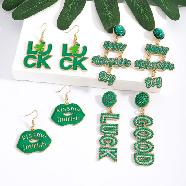 Wholesale St. Patrick's Day Green Letter Earrings