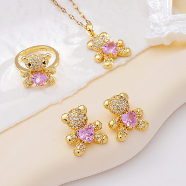 Wholesale Cute Bear Inlaid with Zircon Stainless Steel Necklace Pendant Accessories