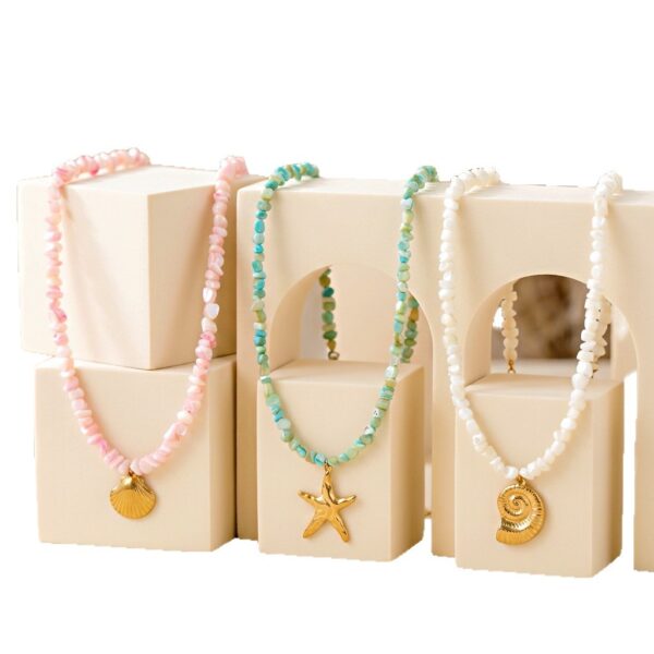 Wholesale Bohemian Style Stainless Steel Titanium Steel Pendant Natural Shell Necklace