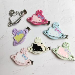 Wholesale Cartoon Cat Cute Sweet Cat Head Sparkling Diamond Planet Hair Clip