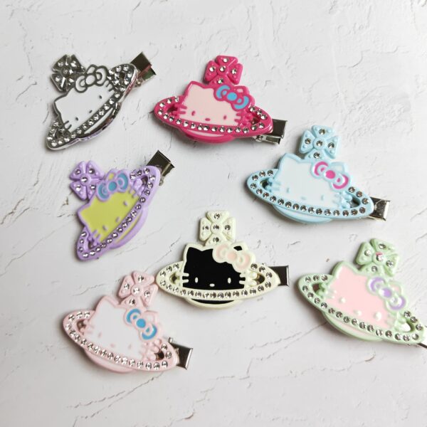 Wholesale Cartoon Cat Cute Sweet Cat Head Sparkling Diamond Planet Hair Clip