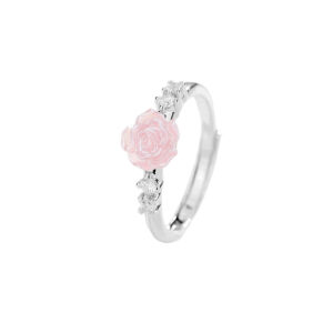 Pink rose zircon ring / Copper (white gold)