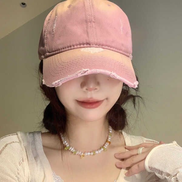 Wholesale Broken hole pink wide brim sweet cool baseball cap