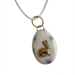 Blue flower golden rabbit necklace