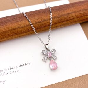 Xl1441 bow water drop necklace silver pink