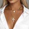 Wholesale Pearl Cross Multi layer Stacked Pendant Necklace