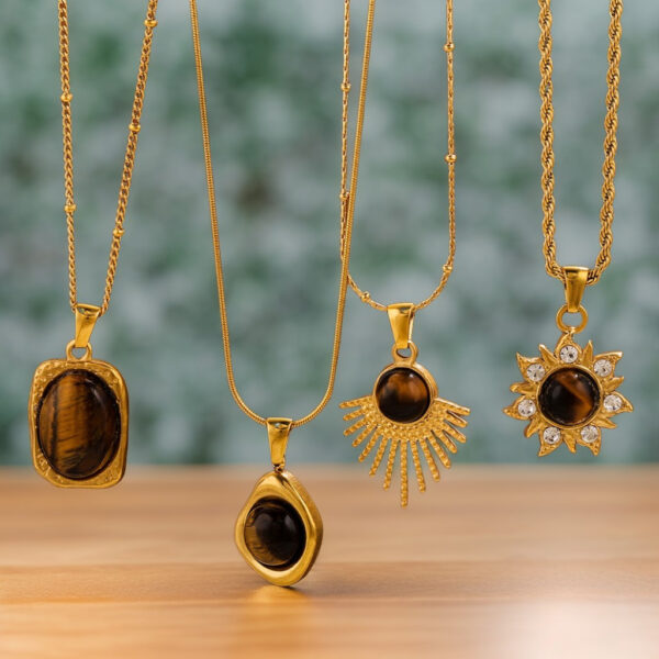 Wholesale Titanium Steel Tiger Eye Stone Pendant Necklace Accessory