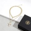 Wholesale Pearl Cross Multi layer Stacked Pendant Necklace