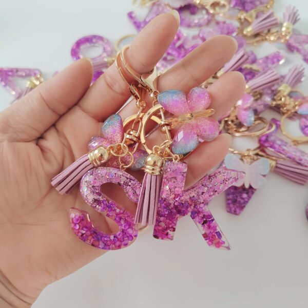 Wholesale Purple Illusion Color Double Glue Letter Glitter Tassel Keychain