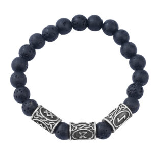 Volcanic stone beads + 3 ancient tin runes / Rune pattern random