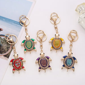 Wholesale Colorful diamond studded cute marine turtle metal keychain
