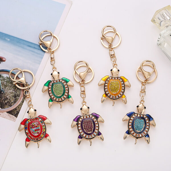 Wholesale Colorful diamond studded cute marine turtle metal keychain
