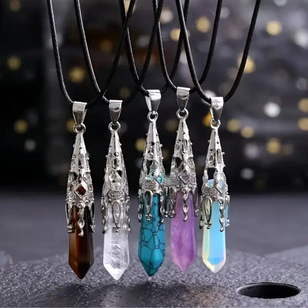 Wholesale Natural amethyst pink crystal pendant hexagonal pillar necklace