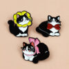 Wholesale Cute black metal cartoon bow cat brooch