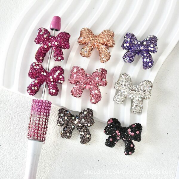 Wholesale 10pcs Colorful diamond clay butterfly bow ribbon with vertical hole beads