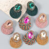 Wholesale studded oval elastic thread woven round earrings