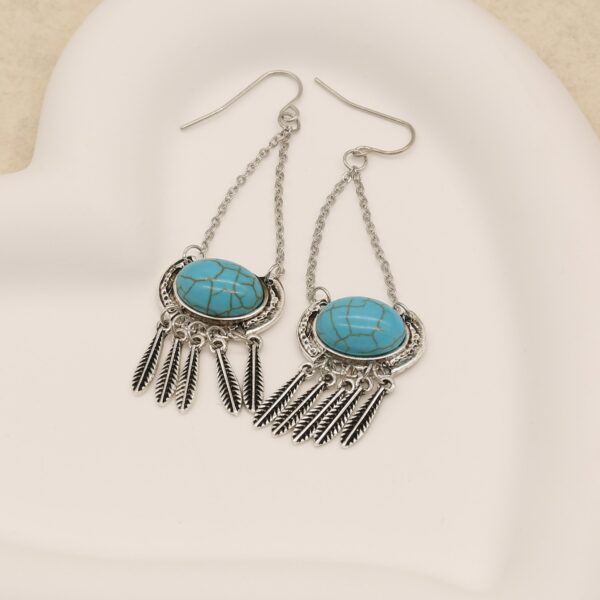 Wholesale Tassel long turquoise feather shaped pendant earrings