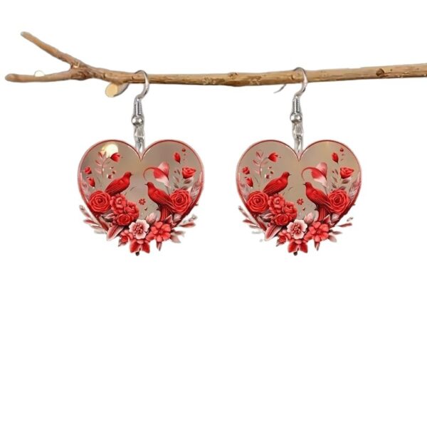 Wholesale Heart shaped Red Flower Valentine's Day Biwing Earrings