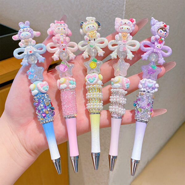 Wholesale Crystal Rhinestone Rotating Black Cute Girl Fantasy Beaded Pen OLY Exclusive